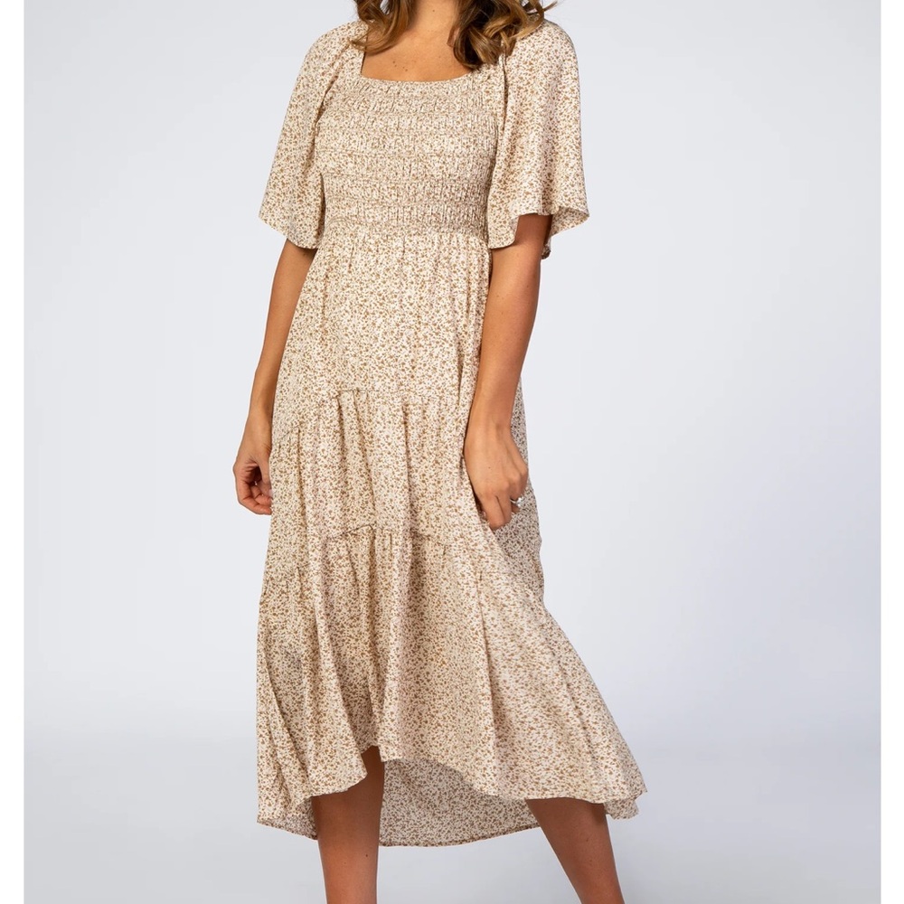 Maternity Smocked Square Neck MIDI Dress
